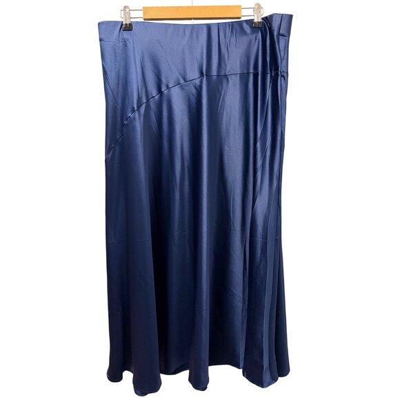 PrettyGarden Womens Midi Satin Skirt Navy Blue XXL Elegant A-Line - Picture 8 of 12